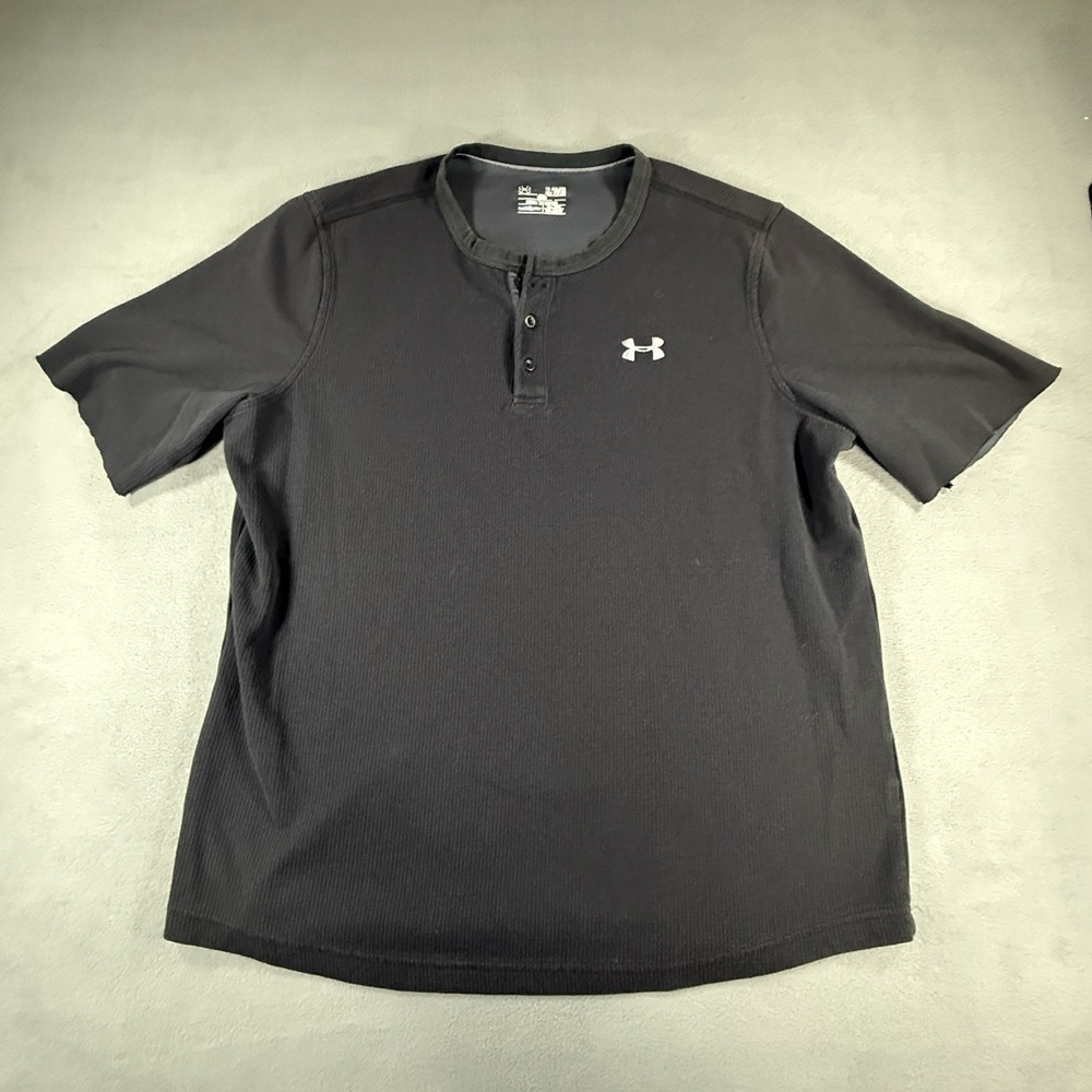 Under Armour Black Short Sleeve Thermal Henley Shirt Loose Fit Men's Size XL Cut